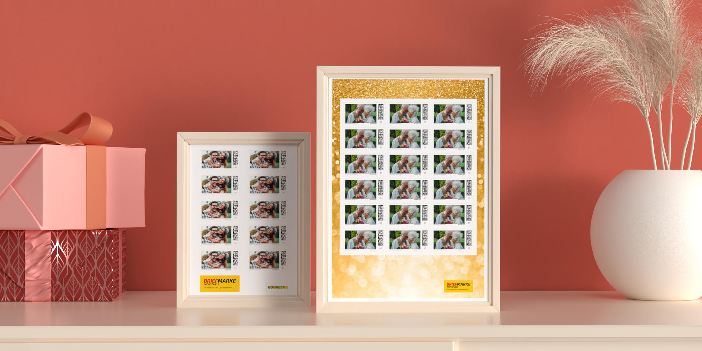 Symbolbild Geburtstag und Geschenke mit Briefmarke Individuell