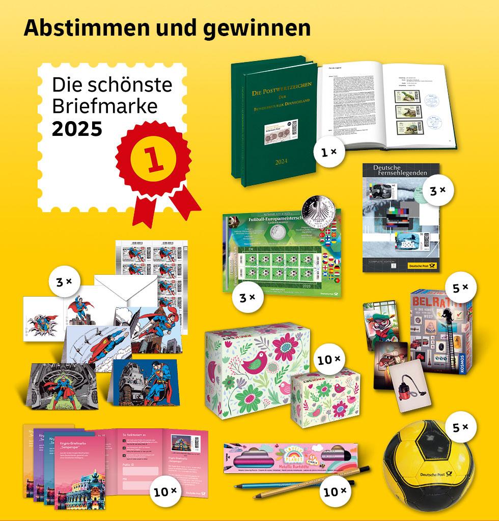 Die schönste Briefmarke 2025 abstimmen und gewinnen.