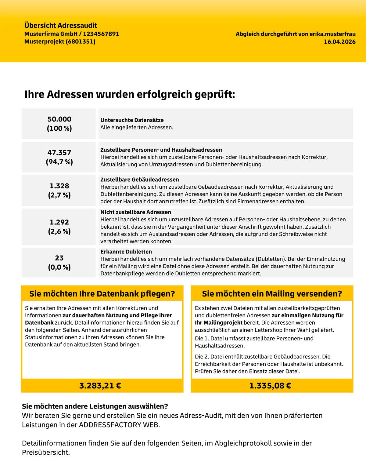 Übersicht Adressaudit Bild 1