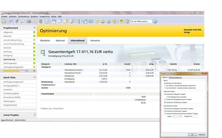 Screenshot International Optimisation module