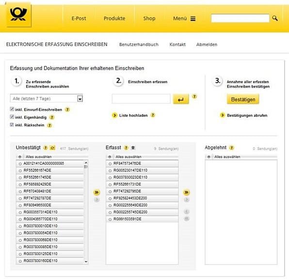 Elektronische Erfassung Einschreiben