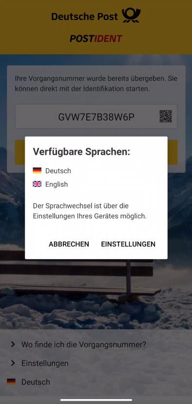 POSTIDENT Apps - Sprachwechsel über Systemsprache