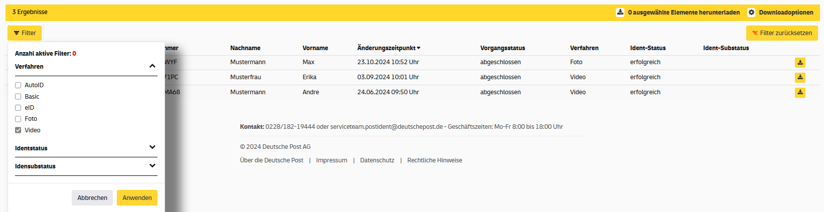 Screenshot 3 Ergebnisse mit Overlay-Fenster Filter
