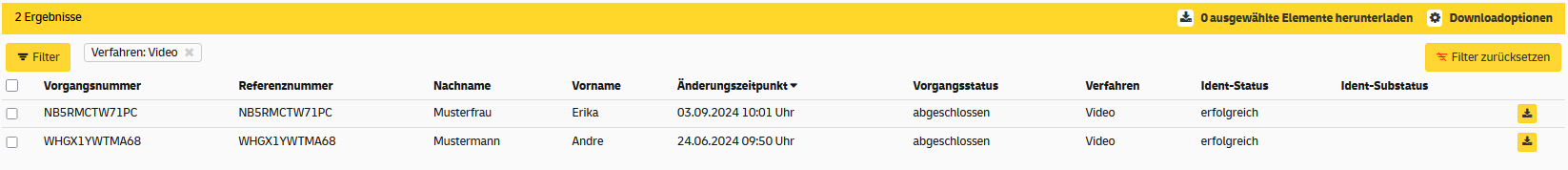 Screenshot 2 Ergebnisse bei ausgewähltem Filter Video