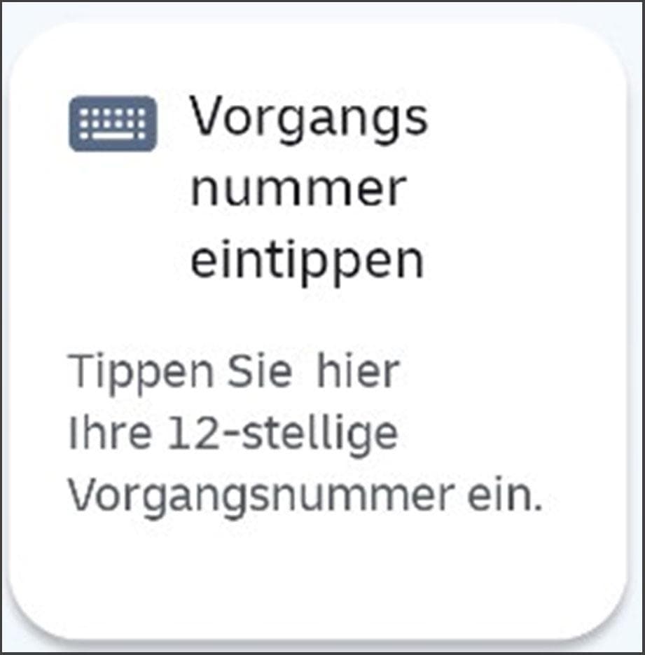 Excerpt from the POSTIDENT app home screen with button for manually entering the transaction number; use this option.