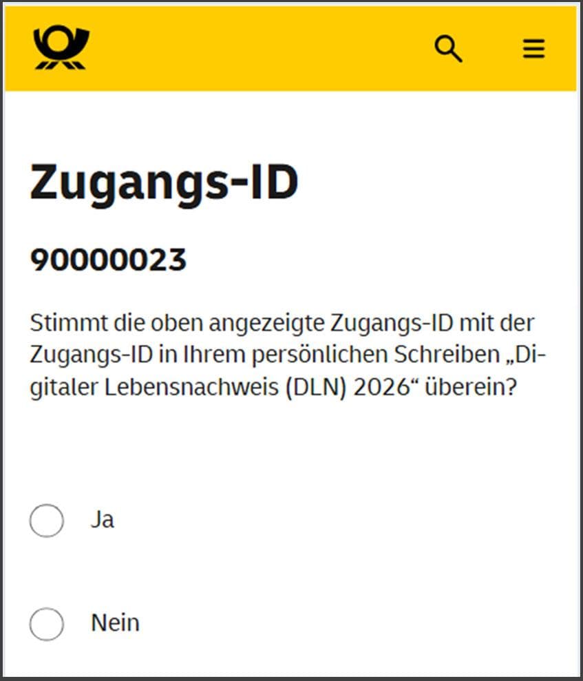 Prompt asking whether the displayed access ID is correct, with the response options 'Yes' and 'No'.