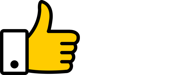 Icon in Post-gelb, welches einen Daumen nach oben zeigt